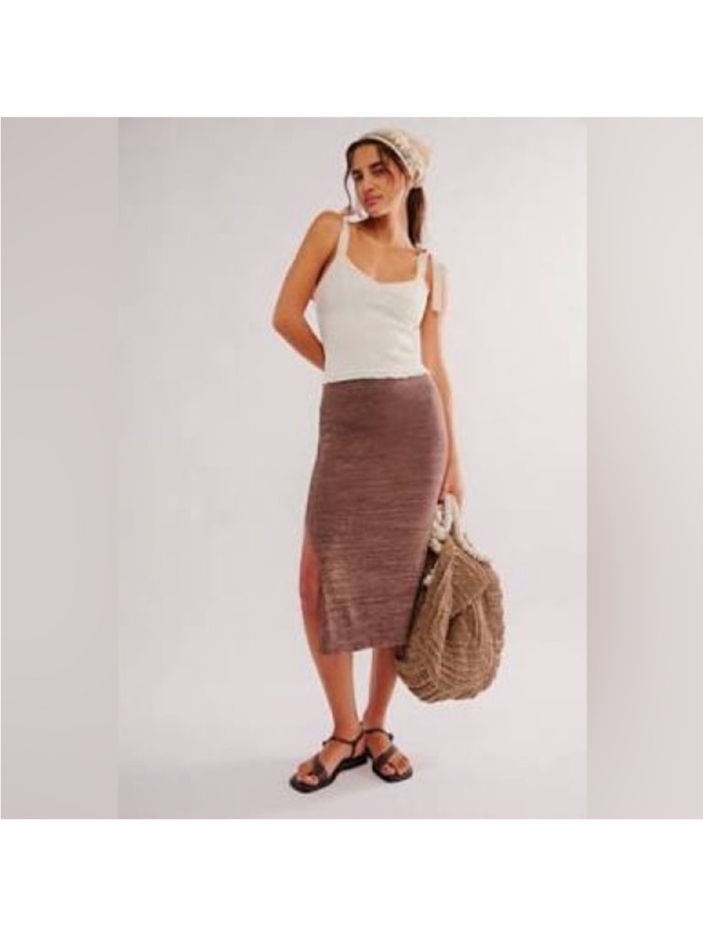 NWT Free People Golden Hour Midi Skirt L French Roast Brown